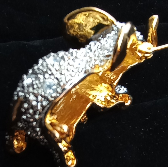 Elephant Crystal Brooch Pin Green Eyes Two Tone Metal approx 2" - Picture 5 of 14